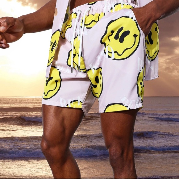 Boohooman • Smiley Face Patterned Swim Trunks - Picture 5 of 5